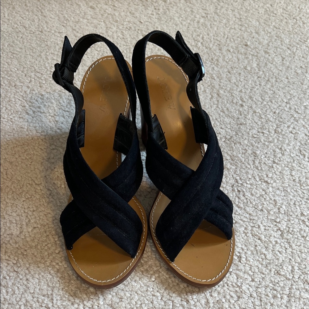 J. Crew Black and Brown Suede Crisscross Sandals - Size 8.5